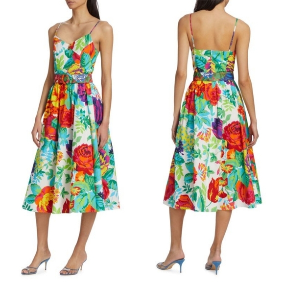 LDT Lillian Floral 50s Style Poplin Midi Dress Size 6